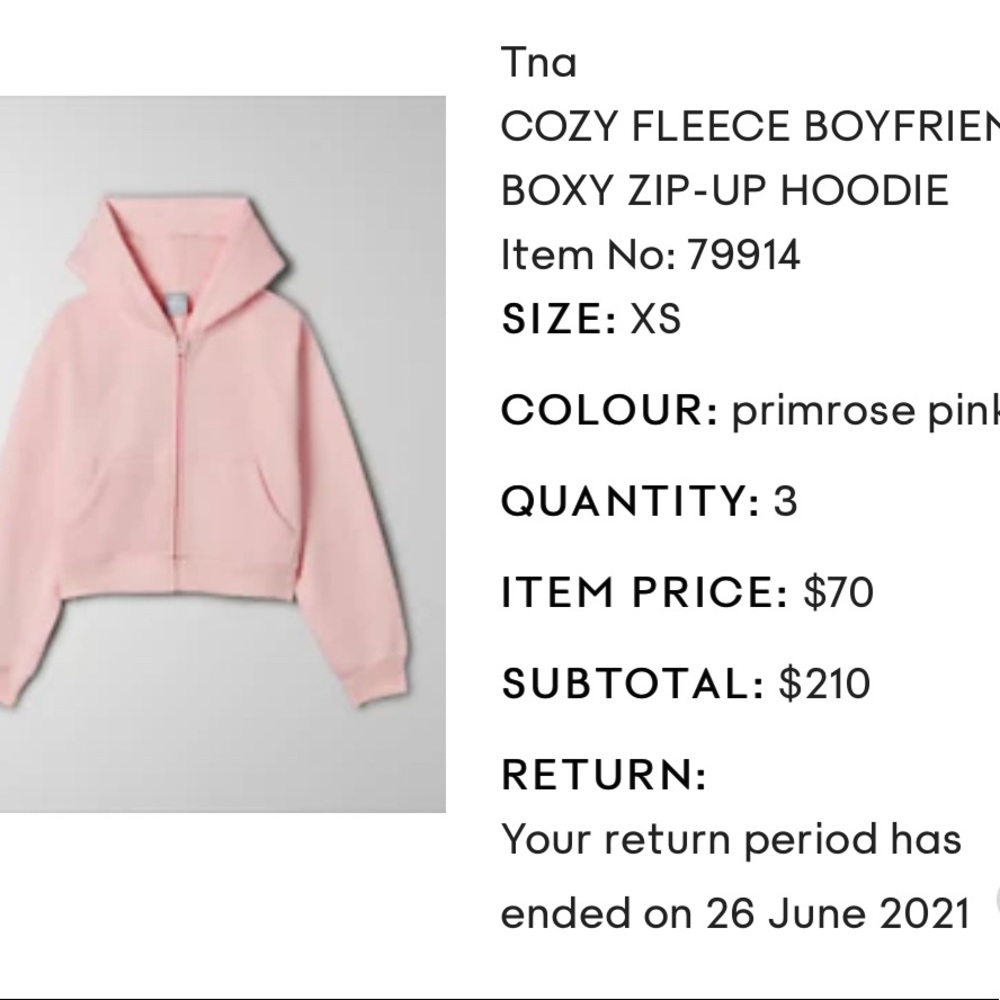 ARITZIA COZY FLEECE BOXY ZIP UP HOODIE